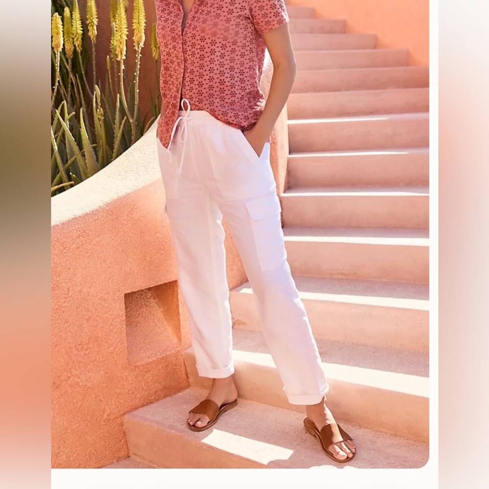 White Linen Cargo Pants Woman